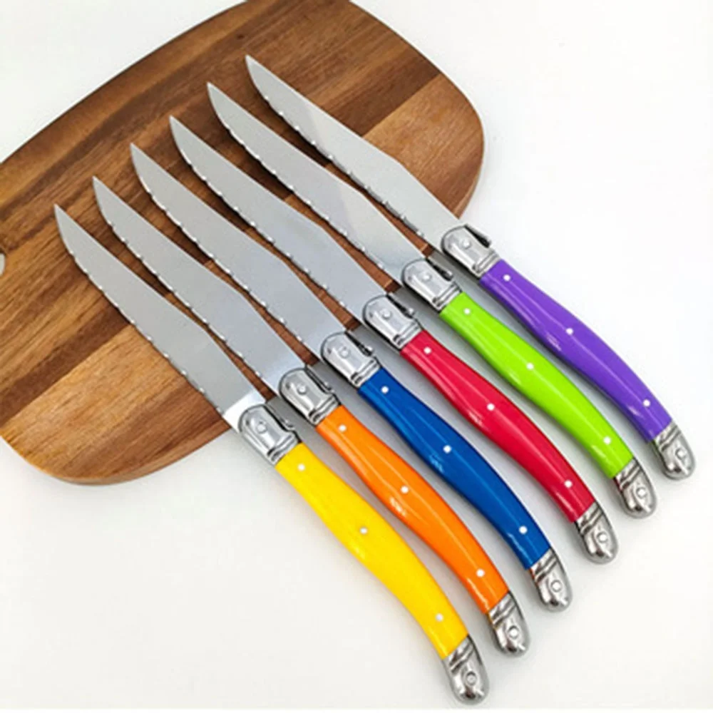 

Stainless Steel 6 Piece Steak Knife Set Blade Food Knives with Plastic Handles Dinner Table Knives for Home