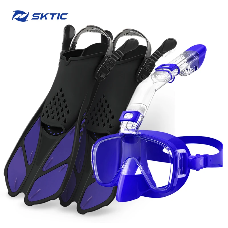 

SKTIC Professional Scuba Diving Mask Diving Fins Snorkel set Freediving Equipment Swimming diving scuba Combo Kits with fins, Purple