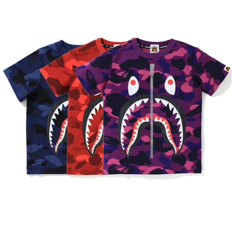 

High Street Shark Graphic Men's O-neck Bape T-shirts, Accept customized colours