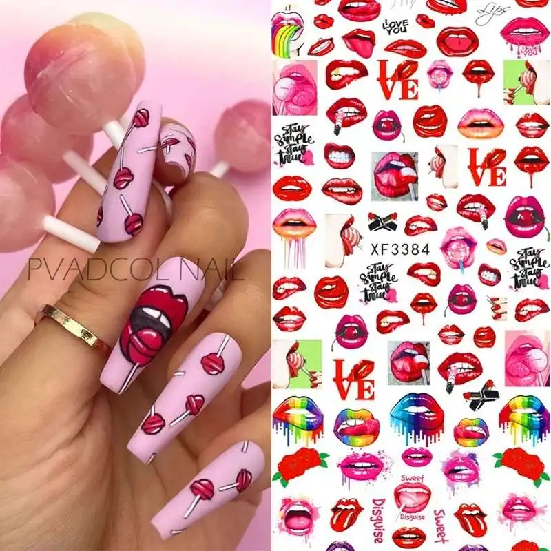 

New Red sexy lips design Nail Stickers for Nail Decoration, 12 colors