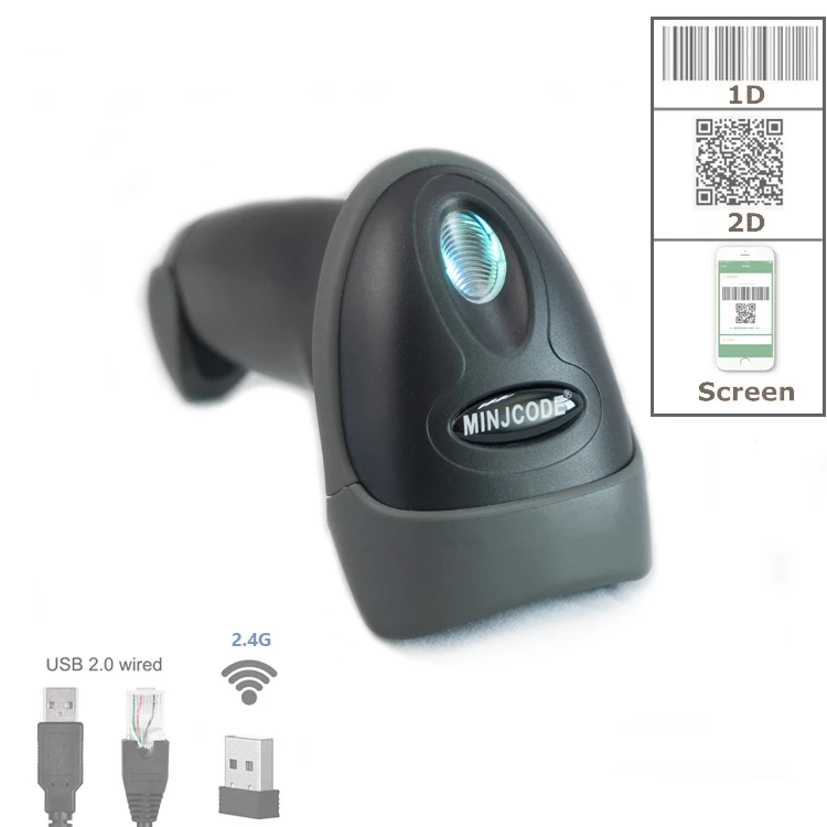 

MiNJCODE MJ3650 2.4G Wireless 2D Cheap Rugged Handheld Barcode Scanner QR Barcode Reader 2D For Warehouse