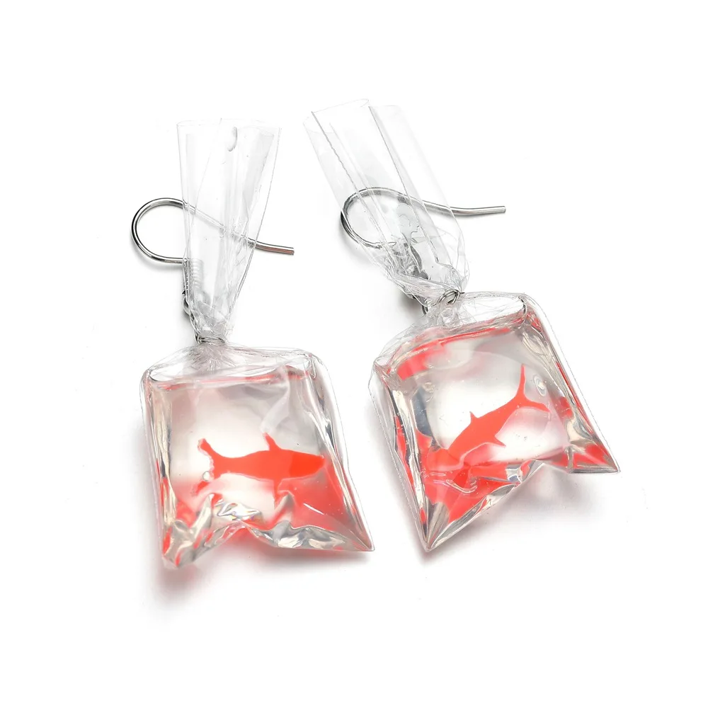 

Korean Fashion Design Crystal Pocket Fish Bag Acrylic Earrings Water Bag Shape Charms Girls Goldfish Earrings
