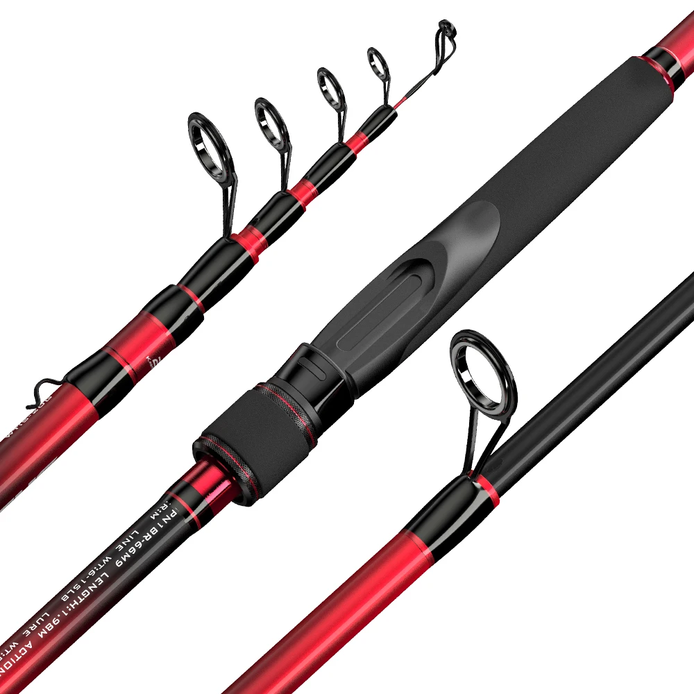 

KastKing Brutus Portable Telescopic Fishing Rod Carbon Glass Spinning Casting Rod M MH Power 1.98m 2.13m for Bass Pike Fishing, Red, black