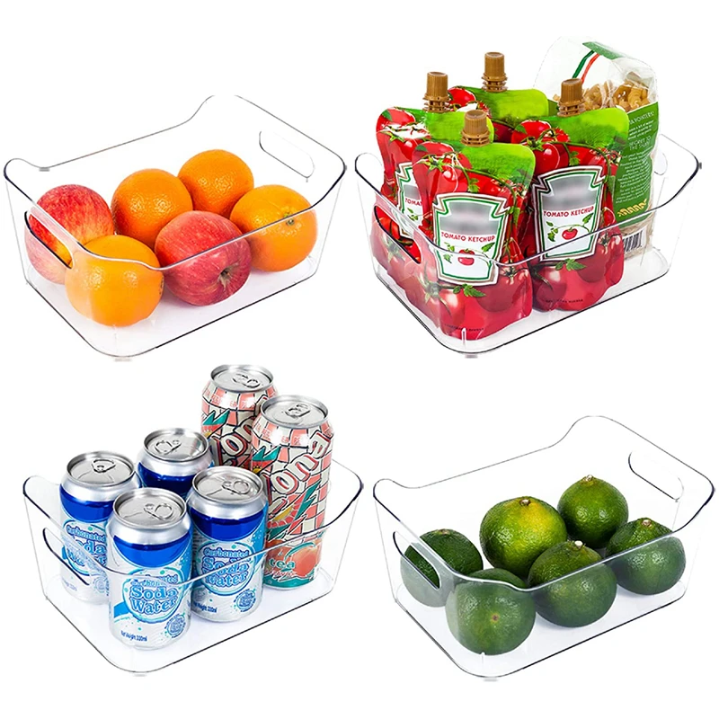 

Pantry and Refrigerator Organizer Bins for Kitchen and Cabinet Storage Stackable Food Bins with Handles, Transparent