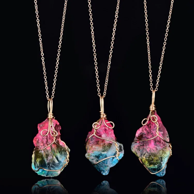 

Jialin jewelry ins popular natural colorful DIY jewelry women's crystal stone necklace set