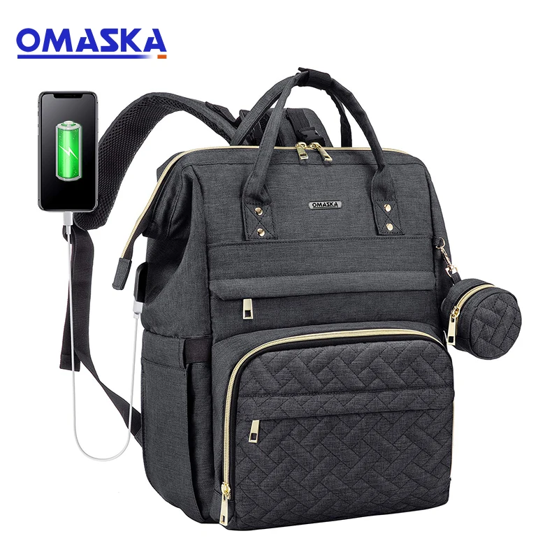 

OMASKA USB charging port lightweight neutral multi-pocket mommy backpack large capacity multi-function back pack diaper bag, Customized colors