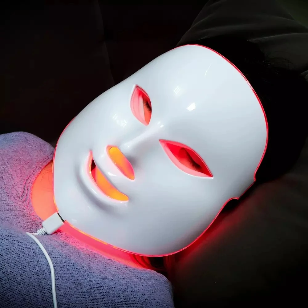
2020 Hot sales Wrinkle removal anti-acne firm tender skin pigment removal function red mask physiotherapy 7-color light LED mask 