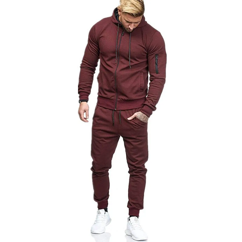 Compressed Men Sweat Suits In Brown Color With Zipper Design On Sleeves ...