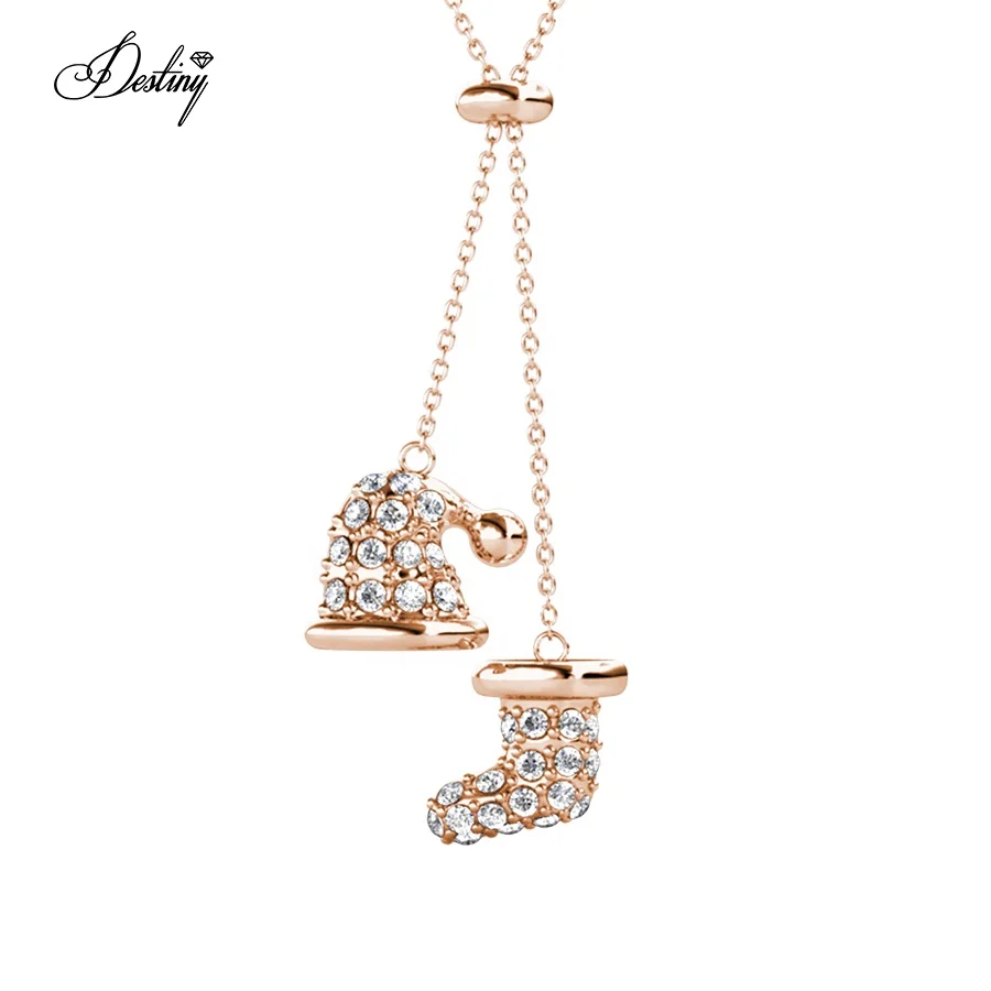 

Destiny Jewellery 2020 Trendy Premium Crystal Women Jewelry Slider Chain Christmas Hat And Sock Pendant Necklace