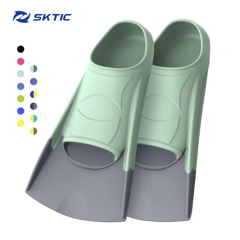 

SKTIC New Hot Sale Short Green Gray Swimming Freediving Scuba Diving Rubber Silicone Fins Flippers for Men Women