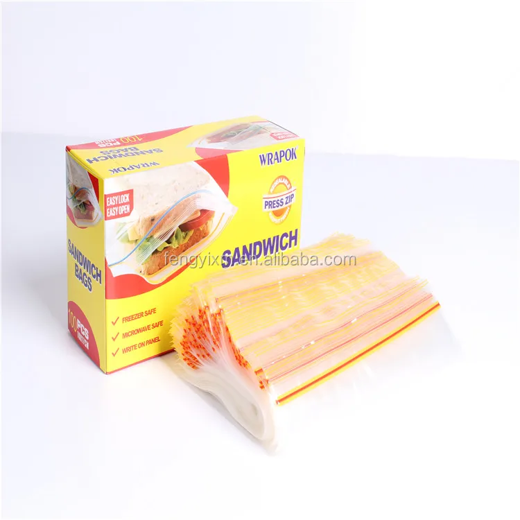 Household Zipper Self Seal Food Grade Plastic Resealable Sandwich Ziplock Bag