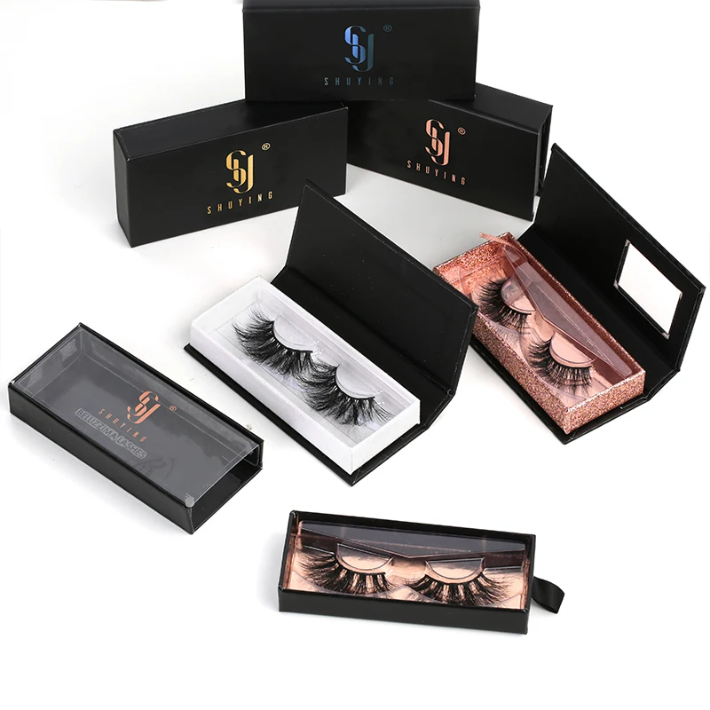 

SY Custom Eye Lash Boxes Eyelash Manufactuer Hot Selling Wholesale 3d 5d Mink High Quality Eye Lashes with Case, Black