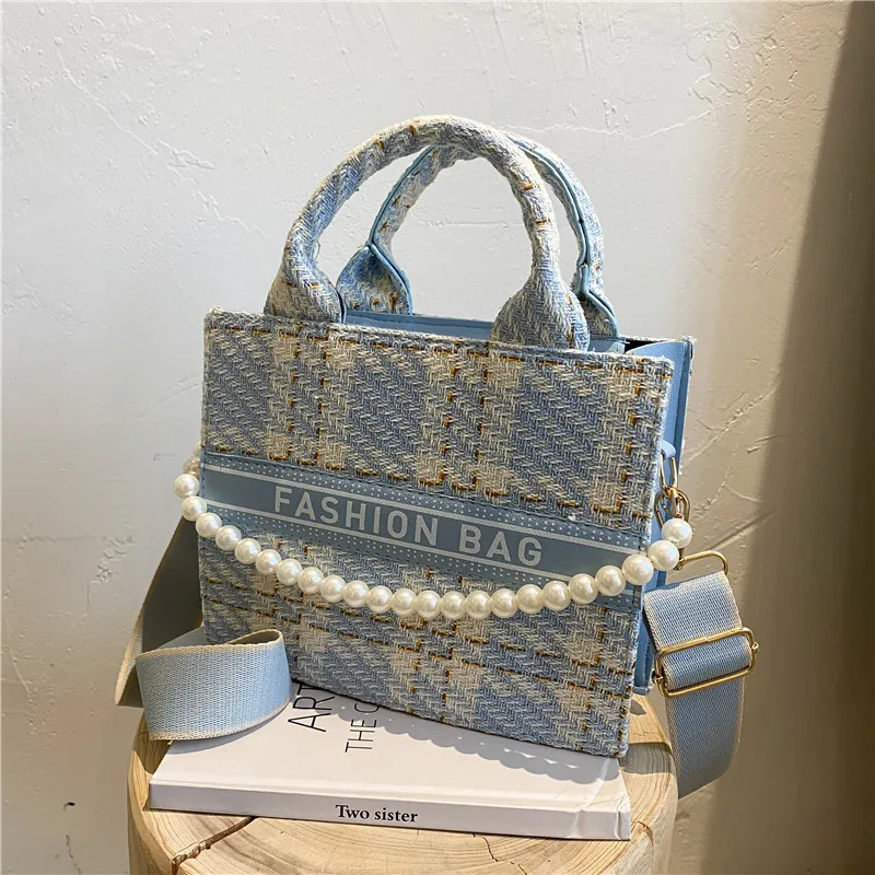 

Portable Canvas Hangbag Female 2021 New Trendy Fashion Handbag French Niche Pearl Messenger Handbag