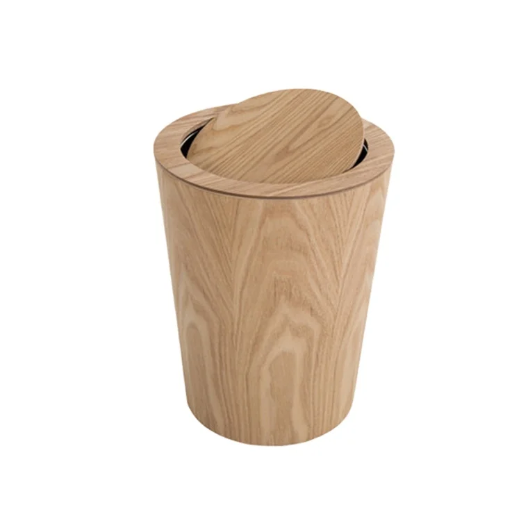 

Circular Indoor Countertop Small Trash Can Hotel Bathroom Trash Bin Garbage Trash Bin With Lid, Print color or original wood color