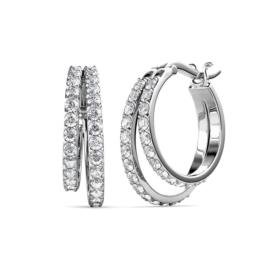 Wholesale Hypoallergenic 925 Silver Premium Austrian Crystal Jewelry Double Hoop Earrings For Women Destiny Jewellery