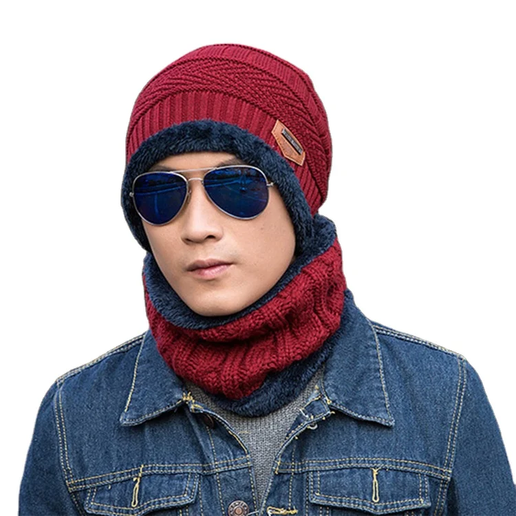 
Fashion Custom Warm Hats Scarf Caps and Oem Knitted Man Beanie Hat Set for Winter  (62288162465)