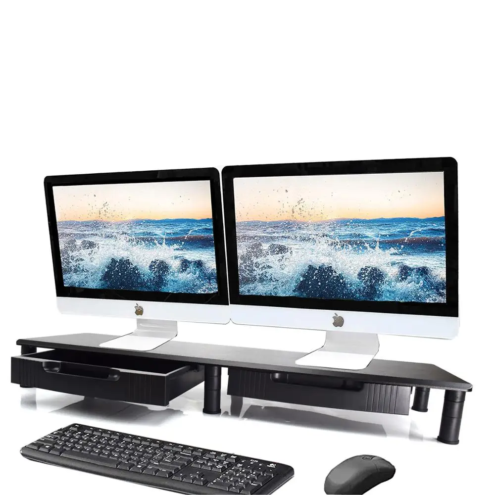 
Adjustable Wood Dual Monitor Risers with 2 Drawer 