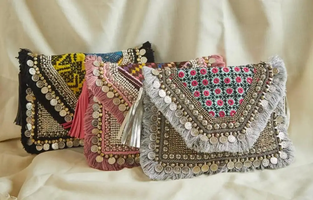 Orange Boho Tassel Bag Handmade Bead Detail Clutch and Crossbody Bag Indian Gypsy Hippy Vibes