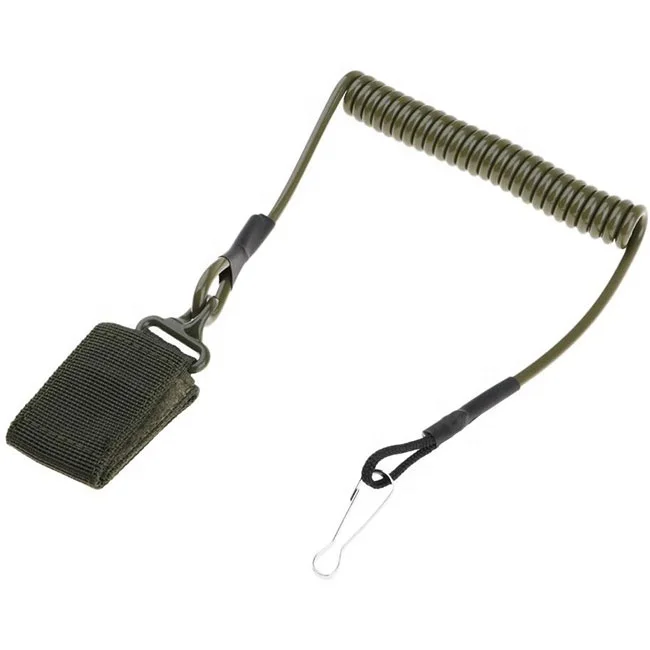 

Molle Backpack Spring Coil Lanyard Coiled Tether Retractable Steel Coil Lanyard, Od green