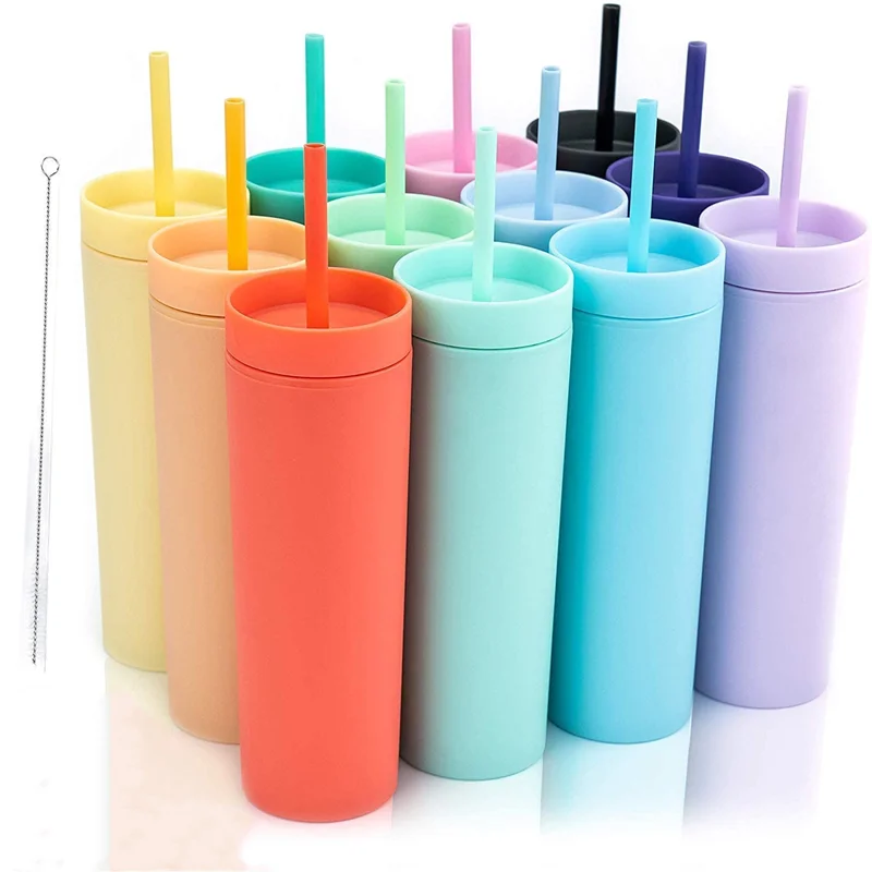 

colorful Reusable Cup 16 oz Double Wall Insulated Skinny Tumblers PP Skinny TUMBLERS with Straw, Customized