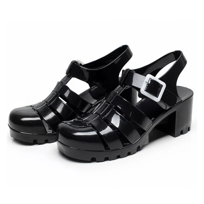 

Black Square heel plastic jelly shoes women wholesale designer woman sandal