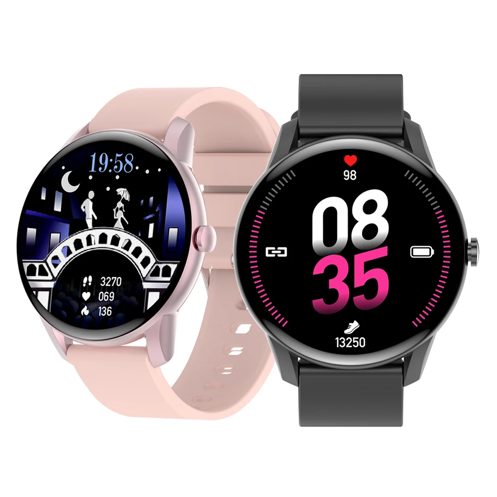 

2022 Fashion Women Watches KW52 Smart Watch Relogio BT Call HR BP Health Tracker Watch Face Push KW52 Smartwatch, White black pink