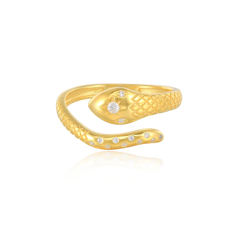 

ROXI 2021 Vintage Wholesale Jewelry Vintage Snake Shape Gold Plated S925 Sterling Silver Snake Ring, Gold/white