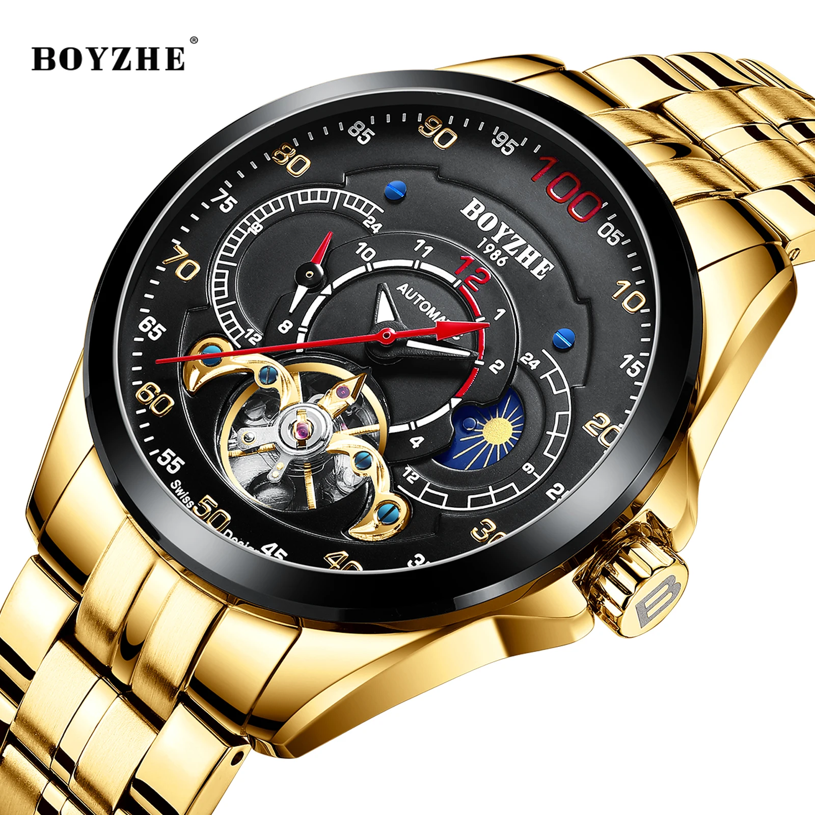 

BOYZHE Men's Watches Luminous Tourbillon Clock Waterproof Sports Mechanical Watch relogio masculino relojes