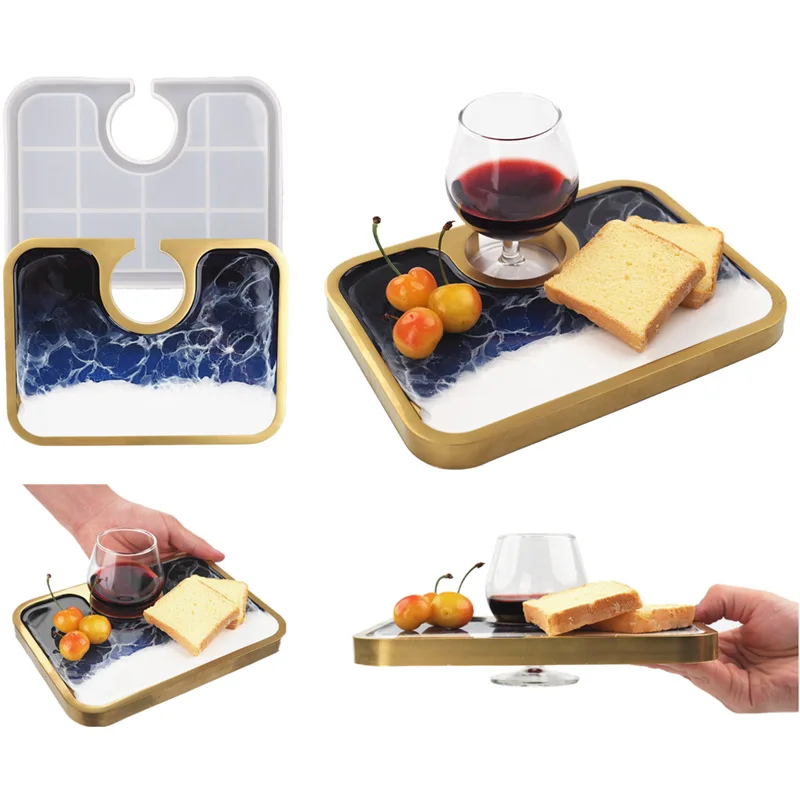 

R283 DIY Square Dessert Plates Breakfast Tray Resin Mold Wine Glass Fruit Tea Tray Silicone Molds, Stocked / cusomized