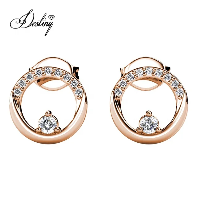 

2020 New 18K Gold Premium Grade Crystal from Austria Jewelry for Women Clarine Round Stud Earrings, White / rose gold