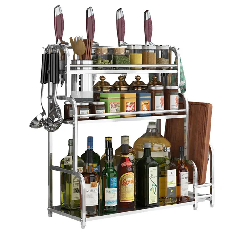 

cheap multifunction stainless steel stand countertop kitchen organizer seasoning jars container shelf spice rack set, Home kitchen