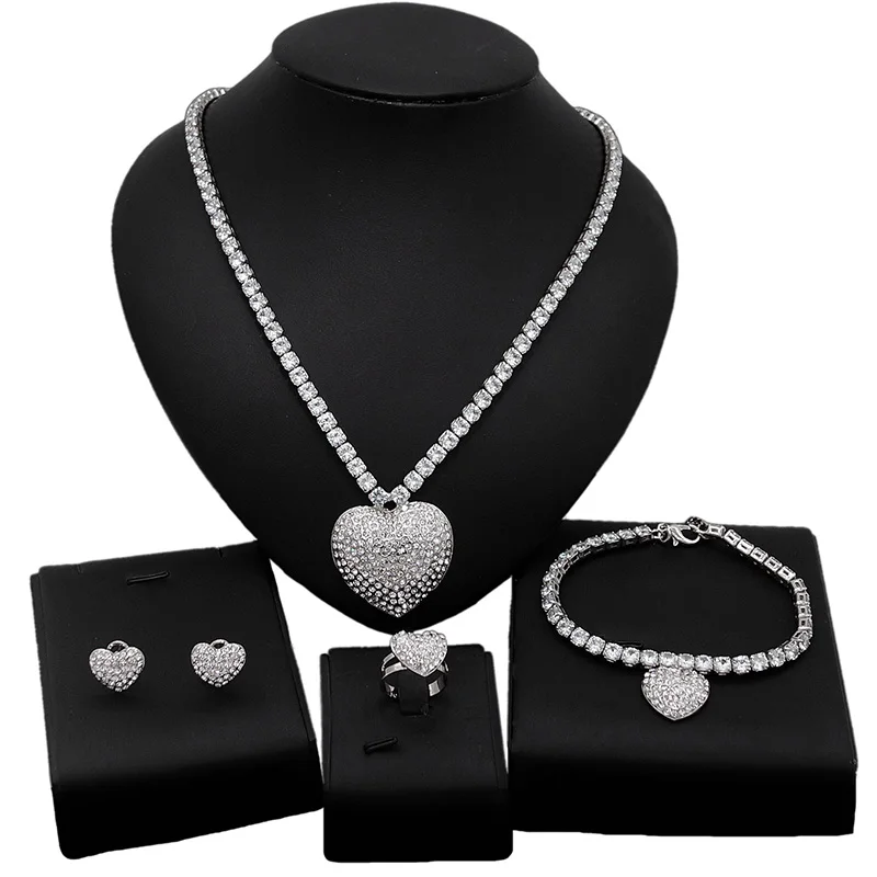 

Yulaili Crystal Big Love 925 Sterling Silver Plating Wedding Jewelry Sets I Love You Hug And Kiss Big Heart Jewelry Set X0070