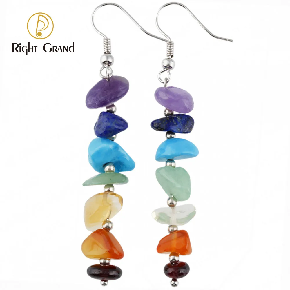 

Right Grand Seven Chakra Energy Irregular Crushed Stone Hook Women's 2021 Natural Crystal Earrings Stone