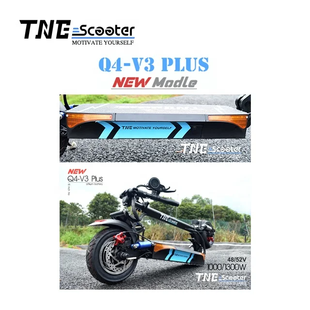 

On Stock TNE V3 plus 1300w 1000w 10inch plegable scooter lectrique chinois patinete eltrico 1800w, Black with blue