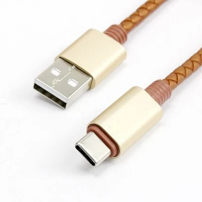 Customized PU Leather Braided Metal Case Micro USB Cable Type C Data Cable Fast Charging Cable for iphone - ANKUX.COM