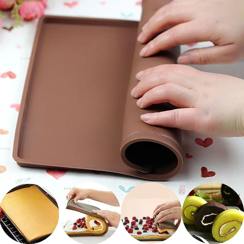 

B1-65 DIY Cake Roll Pad Oven Mat Bakeware Kitchen Accessories Baking Tools Macaron Swiss Roll Silicone Baking Mat, Mulit color