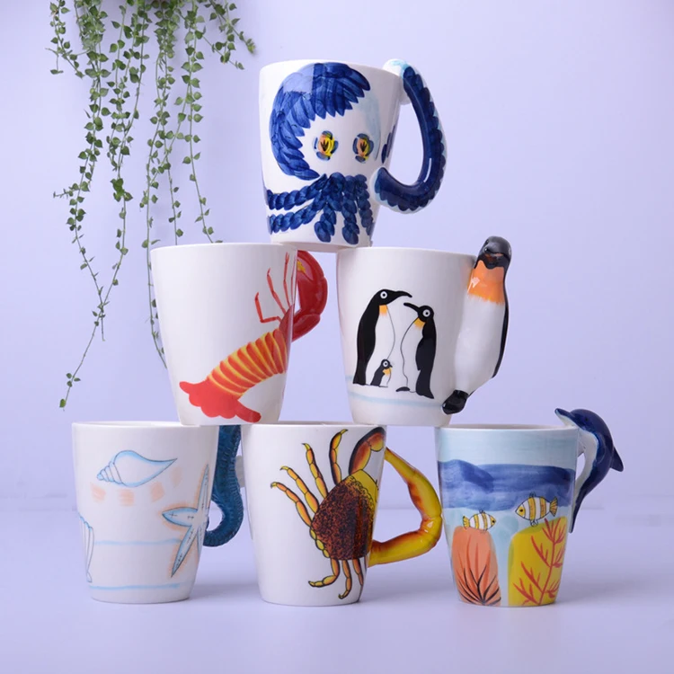 
Logo Customized Hand Painted 3D Animal Ceramic Mug Cup Creative Individual Cartoon Dinosaur Ceramic Coffee Mugs Cup 