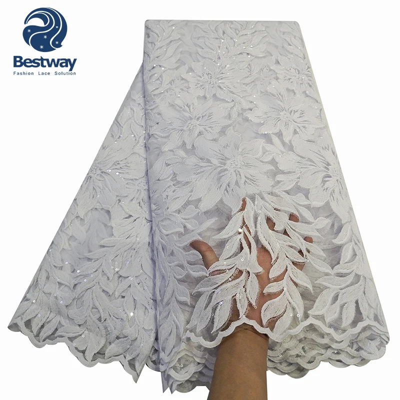 

Bestway 2022 Latest Pure White French Tulle Net Embroidery African Lace Fabric, Accept customized color