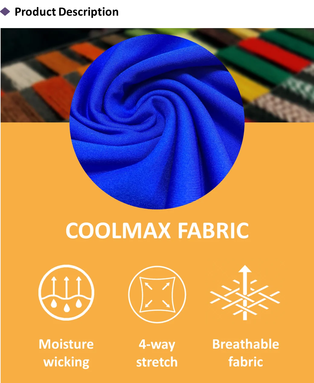 Quick Dry Electric Blue 84 Coolmax 16 Spandex Microfiber Fabric For