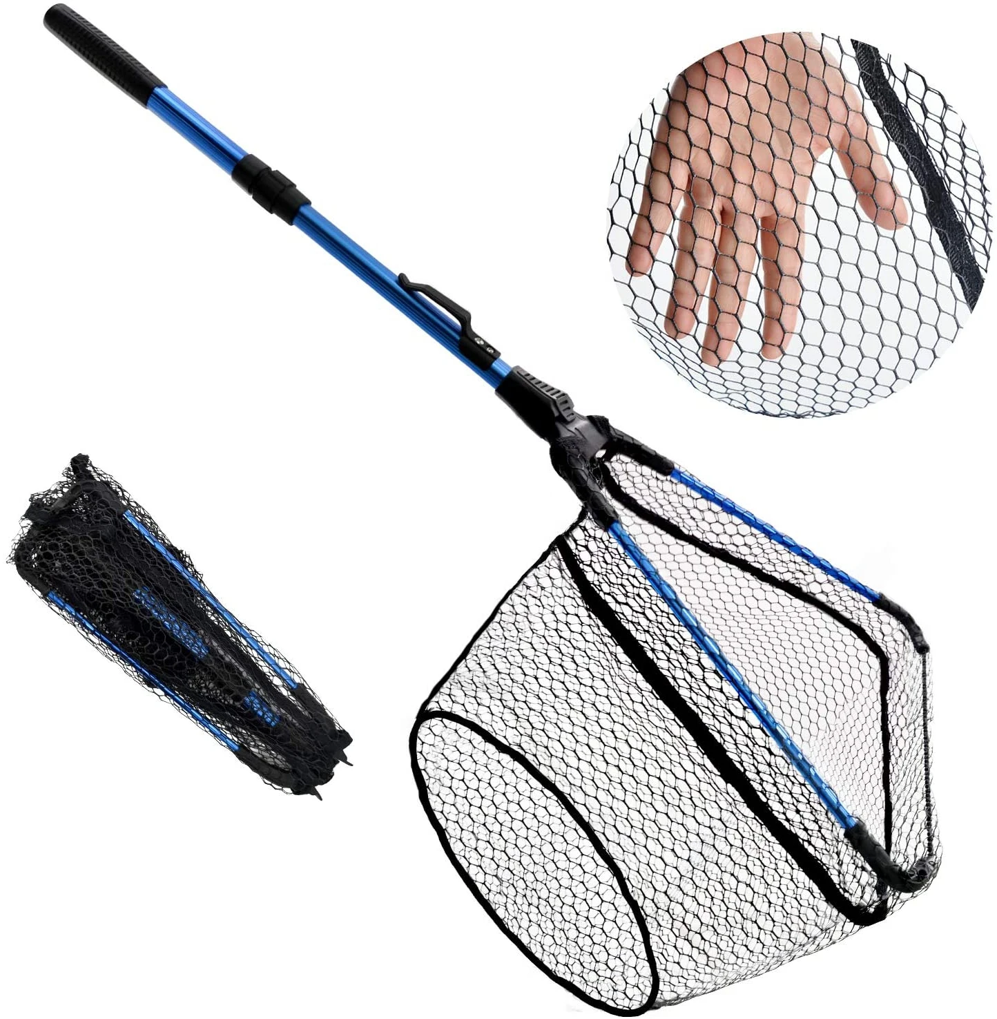 

Fly Fishing Landing Net - Trout Bass Net Folding Rubber Coating Net for Catching and Releasing