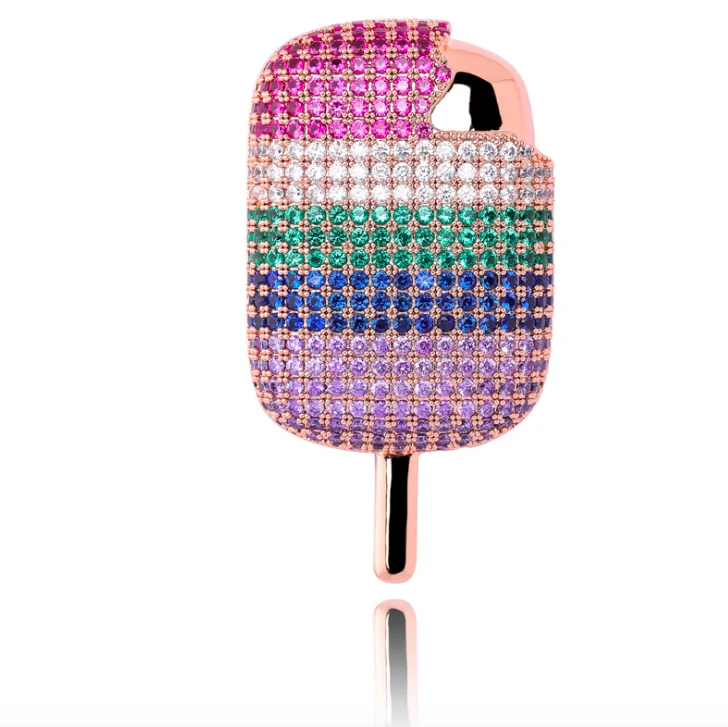 

Jialin jewelry ins hot hiphop iced out full diamond cz zircon jewelry cartoon tricolor ice cream bar ice pendant necklace