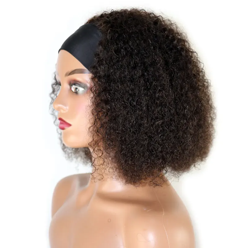 

100% Real Human Hair Girls Short Hairstyle Afro Women Headband Wigs Afro Kinky Curly Half Wig With Headband
