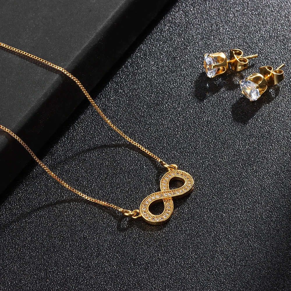 

Factory Price Women's Jewelry Sets Gold Plated Infinity Necklace and Stud Earring Set