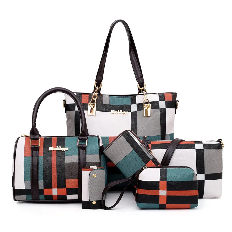 

MH3003 2020 Newest Branded Fashion Luxury Ladies Handbag 6 Pieces Pu Leather Tote Bags Set Purse Handbags for Women