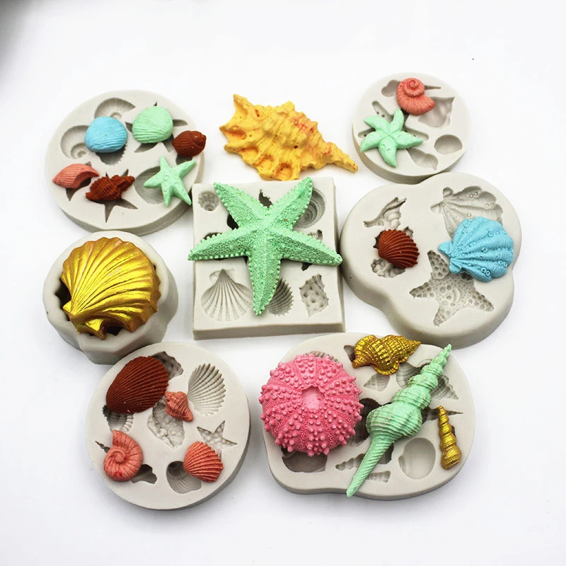 

R273 Sugar Starfish Seahorse Casting Mold Sea Fish Candy Cakes Tool Shells Conch Silicone Mold for Candy Fondant Cake Decoration, Stocked / cusomized